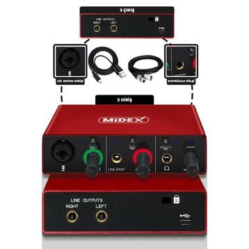 Midex GLX-500 PRO 2 Giriş 2 Çıkış USB Stüdyo Ses Kartı