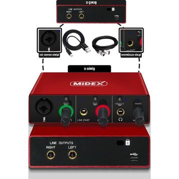 Midex GLX-500 PRO 2 Giriş 2 Çıkış USB Stüdyo Ses Kartı