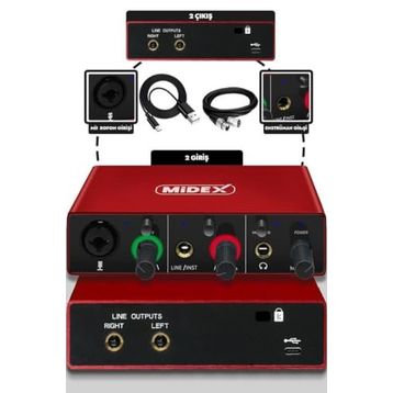 Midex GLX-500 PRO 2 Giriş 2 Çıkış USB Stüdyo Ses Kartı