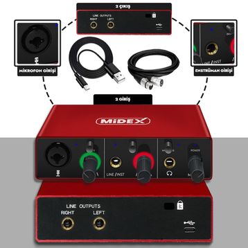 Midex GLX-500 PRO 2 Giriş 2 Çıkış USB Stüdyo Ses Kartı