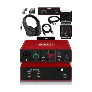 Midex Glx-500 Pro-Hd 2 Giriş 2 Çıkış USB Stüdyo Ses Kartı Kulaklık Ve XLR Kablo