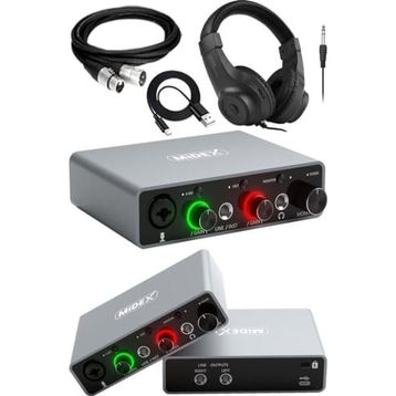 Midex GLX-700GR-H Üst Segment USB Stüdyo Ses Kartı + Kulaklık + Kablo