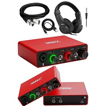 Midex GLX-700RD-H Üst Segment USB Stüdyo Ses Kartı + Kulaklık + Kablo