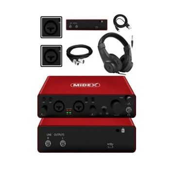 Midex GLX-800RD-H Üst Segment USB Stüdyo Ses Kartı + Kulaklık + Kablo