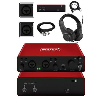 Midex GLX-800RD-H Üst Segment USB Stüdyo Ses Kartı + Kulaklık + Kablo