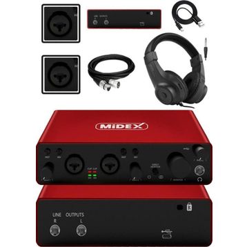 Midex GLX-800RD-H Üst Segment USB Stüdyo Ses Kartı + Kulaklık + Kablo