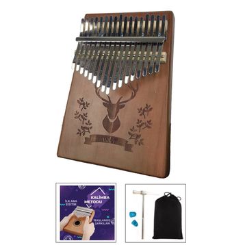 Midex KLX-456 17 Çelik Tuşlu Türkçe Metod Çanta Çekiç Hakiki Maun Ağacı Kalimba