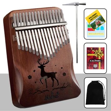 Midex KLX-520 Hakiki Ağaç Geyik Desenli Ahşap Açık Kahve 17 Çelik Tuşlu Kalimba