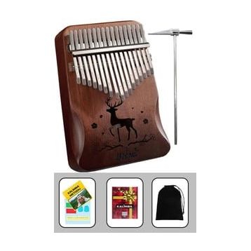 Midex KLX-520 Hakiki Ağaç Geyik Desenli Ahşap Açık Kahve 17 Çelik Tuşlu Kalimba