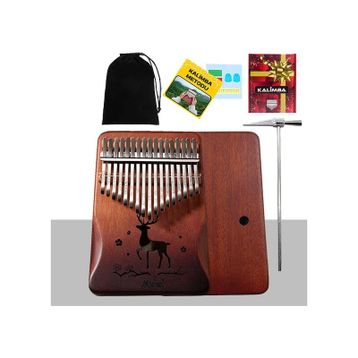 Midex KLX-520 Hakiki Ağaç Geyik Desenli Ahşap Açık Kahve 17 Çelik Tuşlu Kalimba