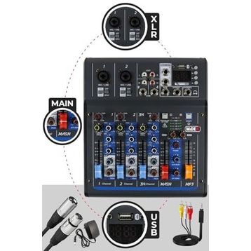 Midex MDX-45S Ses Mikseri Stüdyo Kayıt İçin 4 Kanal Ses Kartlı +48V Phantomlu Kayıt Mikseri