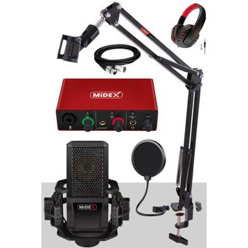 Midex MX-2020 Mikrofon + GLX-500 Ses Kartı + RS-30 Stereo Kulaklık Stüdyo Kayıt Seti