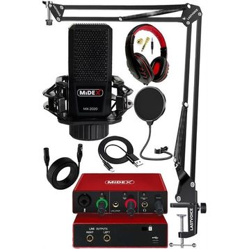 Midex MX-2020 Mikrofon + GLX-500 Ses Kartı + RS-30 Stereo Kulaklık Stüdyo Kayıt Seti