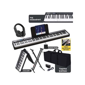 Midex PLX-100BK-ST Taşınabilir Tuş Hassasiyetli 88 Tuş Bluetooth Şarjlı Dijital Piyano