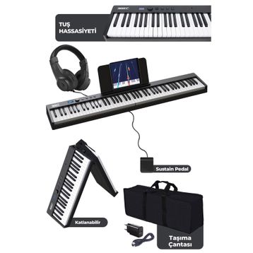 Midex Plx-100Bk Tuş Hassasiyetli 88 Tuş Bluetooth Şarjlı Taşınabilir Dijital Piyano