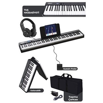 Midex Plx-100Bk Tuş Hassasiyetli 88 Tuş Bluetooth Şarjlı Taşınabilir Dijital Piyano