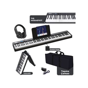 Midex Plx-100Bk Tuş Hassasiyetli 88 Tuş Bluetooth Şarjlı Taşınabilir Dijital Piyano
