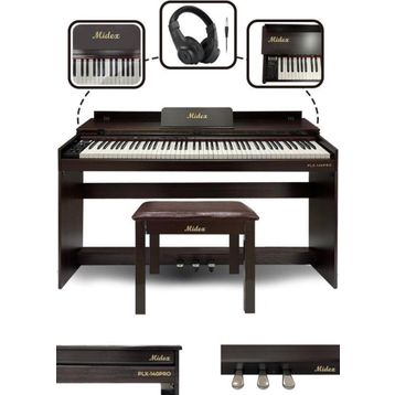 Midex Plx-140 Pro-Sr Bluetoothlu Tuş Hassasiyetli 88 Tuşlu Kapaklı Kahverengi Dijital Piyano