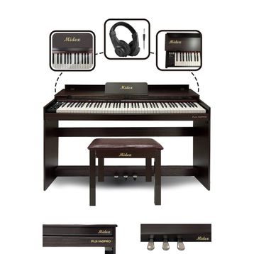 Midex Plx-140 Pro-Sr Bluetoothlu Tuş Hassasiyetli 88 Tuşlu Kapaklı Kahverengi Dijital Piyano