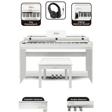 Midex Plx-140 Pro-Wh Bluetoothlu Tuş Hassasiyetli 88 Tuşlu Kapaklı Beyaz Dijital Piyano