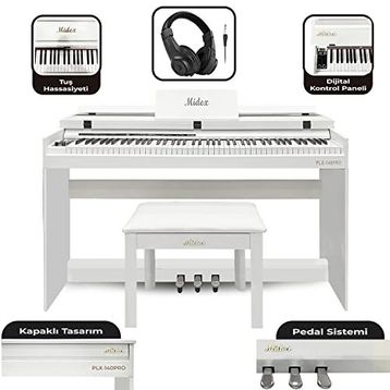 Midex Plx-140 Pro-Wh Bluetoothlu Tuş Hassasiyetli 88 Tuşlu Kapaklı Beyaz Dijital Piyano