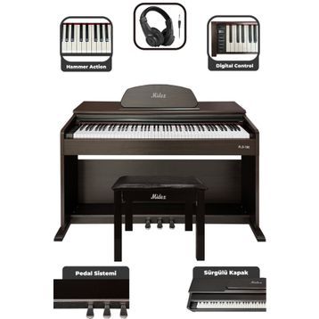Midex PLX-190SR Gül Ağacı 88 Tuşlu Hammer Action ve Tuş Hassasiyeti Dijital Piyano