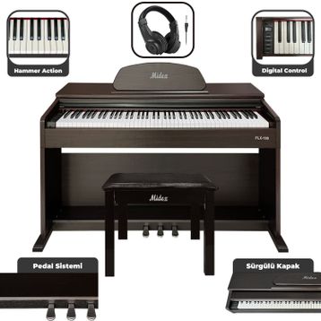 Midex PLX-190SR Gül Ağacı 88 Tuşlu Hammer Action ve Tuş Hassasiyeti Dijital Piyano