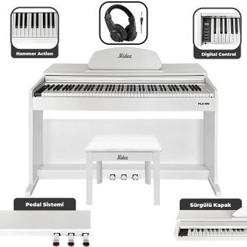 Midex Plx-190Wh 88 Tuşlu Hammer Action Ve Tuş Hassasiyeti Beyaz Dijital Piyano