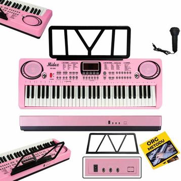 Midex PS-1500PK-H Başlangıç İçin Pembe 61 Tuşlu Org Kulaklık Notalık Mikrofon Metod