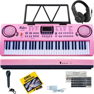 Midex PS-1500PK-H Başlangıç İçin Pembe 61 Tuşlu Org Kulaklık Notalık Mikrofon Metod