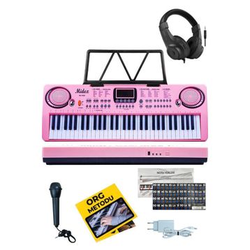 Midex PS-1500PK-H Başlangıç İçin Pembe 61 Tuşlu Org Kulaklık Notalık Mikrofon Metod