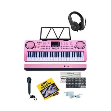 Midex PS-1500PK-H Başlangıç İçin Pembe 61 Tuşlu Org Kulaklık Notalık Mikrofon Metod