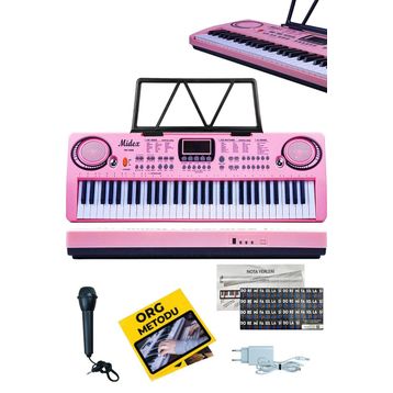 Midex PS-1500PK-H Başlangıç İçin Pembe 61 Tuşlu Org Kulaklık Notalık Mikrofon Metod