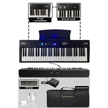 Midex PS4000BK Tuş Hassasiyetli 61 Tuşlu Org Bluetooth USB Midi Metod