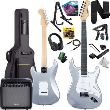 Midex RPH-30SL Gül Klavye Silver Strat Kasa SSS Elektro Gitar Seti