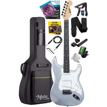 Midex RPH-30SL Gül Klavye Silver Strat Kasa SSS Elektro Gitar Seti