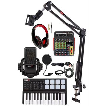 Midex Stüdyo Ekipmanları Midi Live Paket-2 Ses Kartlı Mikser Midi Klavye Mx-2020 Mikrofon Kulaklık