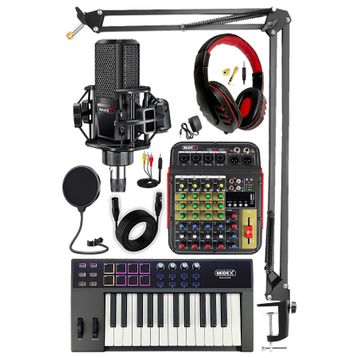 Midex Stüdyo Ekipmanları Midi Live Paket-2 Ses Kartlı Mikser Midi Klavye Mx-2020 Mikrofon Kulaklık