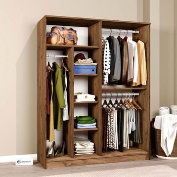 Midoser Kardelen Serisi 140 cm Atlantik Çam 4 Kapılı 5 Raflı Gardırop