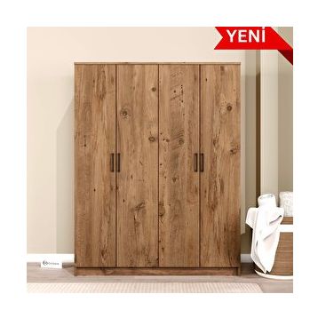 Midoser Kardelen Serisi Atlantik Çam 4 Kapaklı 5 Raflı 140 cm Elbise Dolabı