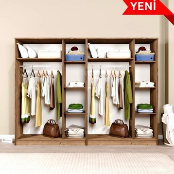 Midoser Kardelen Serisi Atlantik Çam 6 Kapılı 10 Raflı 240 cm Gardırop