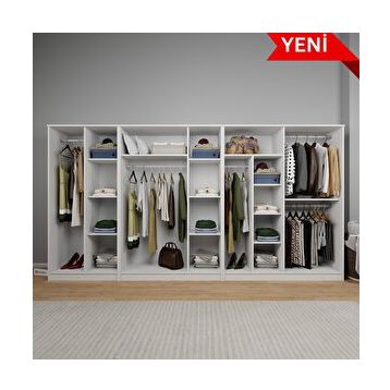Midoser Kardelen Serisi Beyaz 9 Kapılı 14 Raflı 340 cm Elbise Dolabı