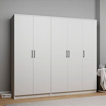 Midoser Kardelen Serisi Mat Beyaz 5 Kapılı 9 Raflı Elbise Dolabı