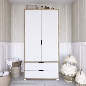 Midoser Mat Beyaz Keçe Açık Ceviz 2 Kapılı 2 Çekmeceli Gardırop
