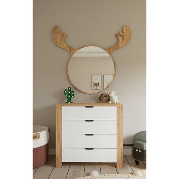Midoser Nisan 90x85 cm Beyaz Açık Ceviz 4 Çekmeceli Yatak Odası Beyaz Bebek Odası Şifonyer
