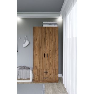 Midoser Yaman 80 cm Atlantik Çam 2 Kapakli 2 Çekmeceli Elbise Dolabı