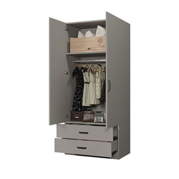 Midoser Yaman 80 cm Luna 2 Kapaklı 2 Çekmeceli Gri Gardırop