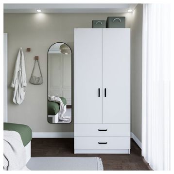 Midoser Yaman 80 cm Mat Beyaz 2 Kapaklı 2 Çekmeceli Gardırop