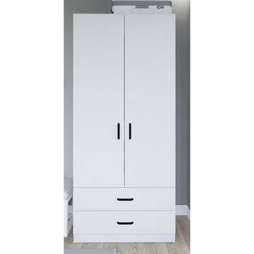 Midoser Yaman 80 cm Mat Beyaz 2 Kapaklı 2 Çekmeceli Gardırop