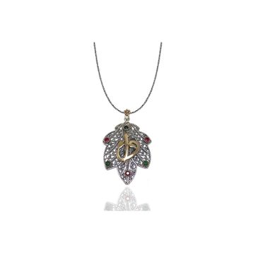 Midyat Nurtaş 201014513 Elif Vav İşlemeli Üzüm Yaprağı Model 925 Ayar Telkari Gümüş Kolye